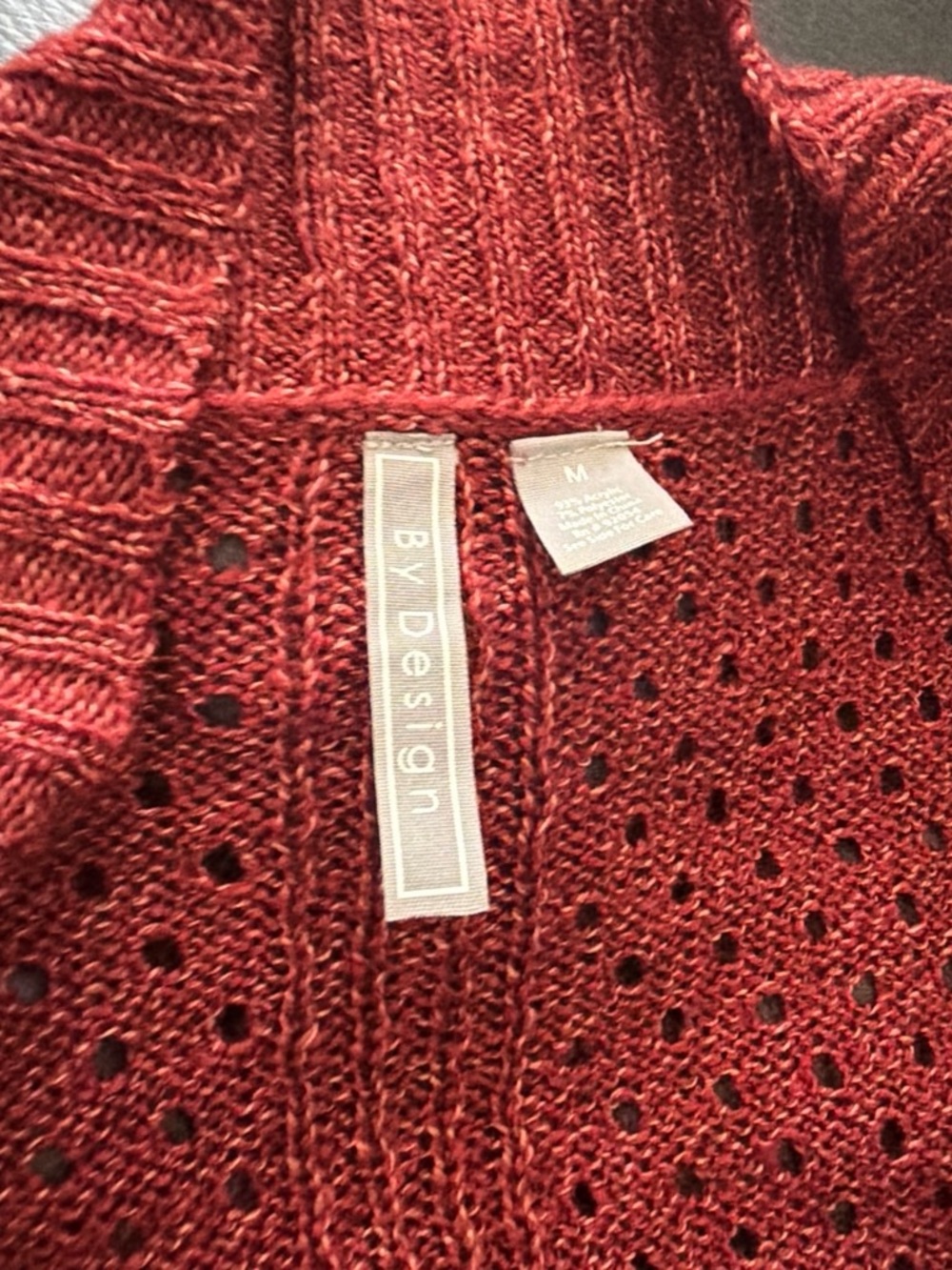 By Design Women's Burgundy Pointelle Openwork Cardigan